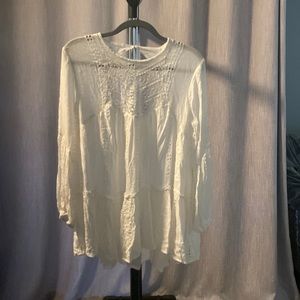 Free People Kiss Kiss Embroidered Eyelet Off White Tunic Top Size XS